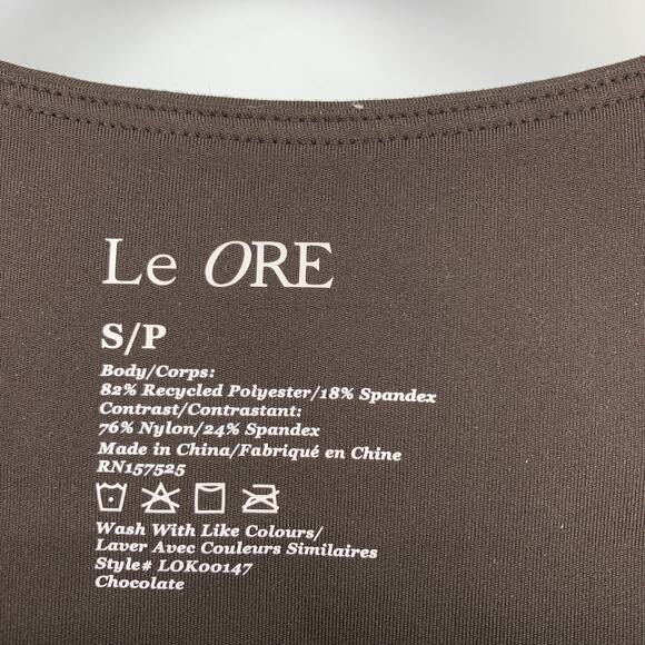 Le Ore Andria Mesh Panel Scoop Neck Sports Bra Womens Sz Small Chocolate Brown - Picture 5 of 5